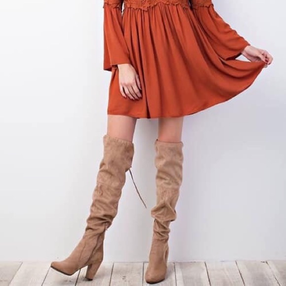 Rust Boho Dress w/Bell Sleeves - Picture 2 of 2